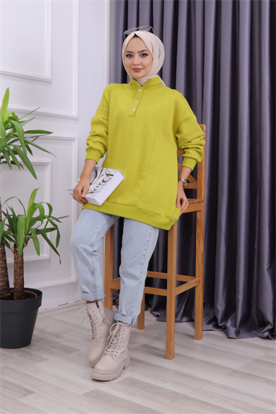 Çıtçıt Detay Sweat Yağ Yeşili