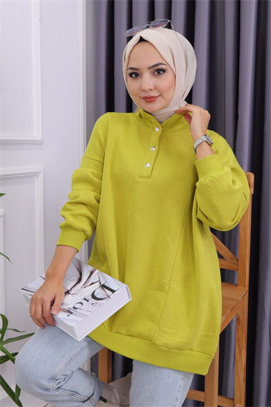 Çıtçıt Detay Sweat Yağ Yeşili