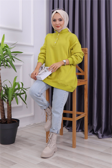 Çıtçıt Detay Sweat Yağ Yeşili