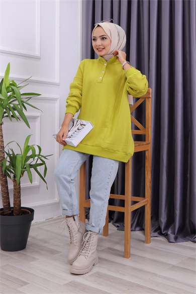 Çıtçıt Detay Sweat Yağ Yeşili
