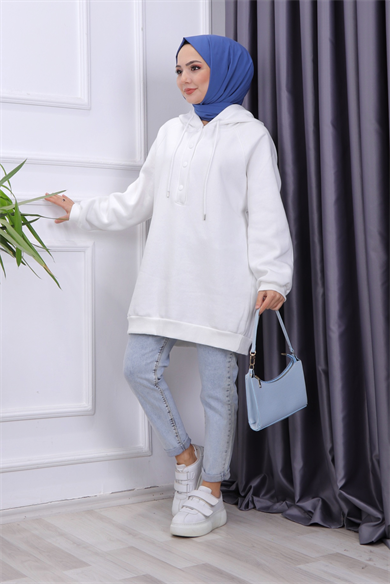 Çıtçıt Yaka Sweat Beyaz
