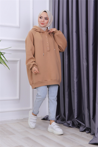 Çıtçıt Yaka Sweat Camel