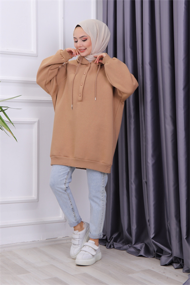 Çıtçıt Yaka Sweat Camel