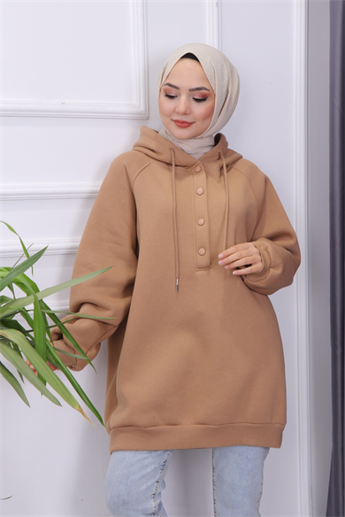 Çıtçıt Yaka Sweat Camel