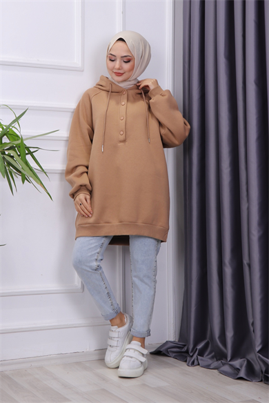 Çıtçıt Yaka Sweat Camel