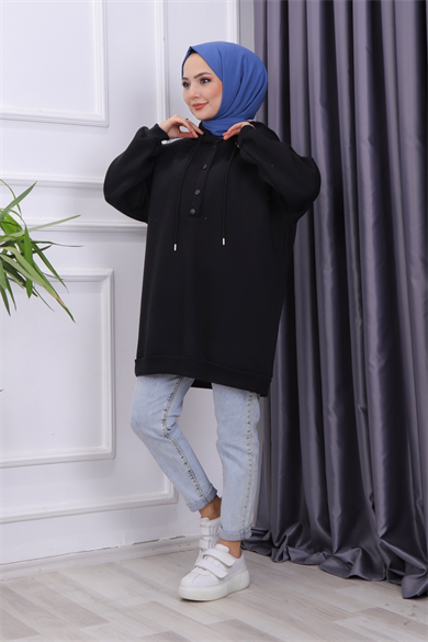 Çıtçıt Yaka Sweat Siyah
