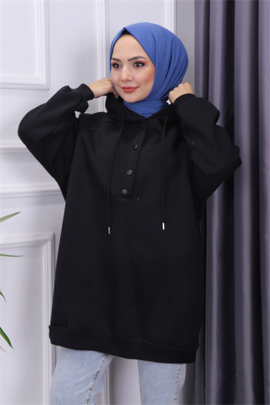 Çıtçıt Yaka Sweat Siyah
