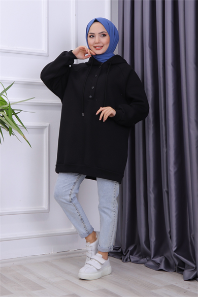 Çıtçıt Yaka Sweat Siyah