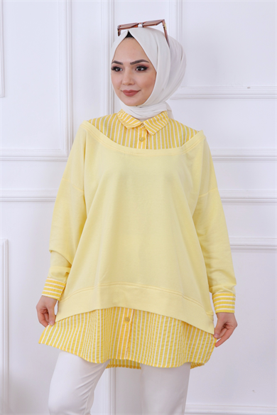 Çizgi Detaylı Sweat Sarı