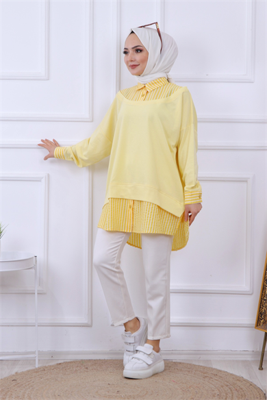 Çizgi Detaylı Sweat Sarı