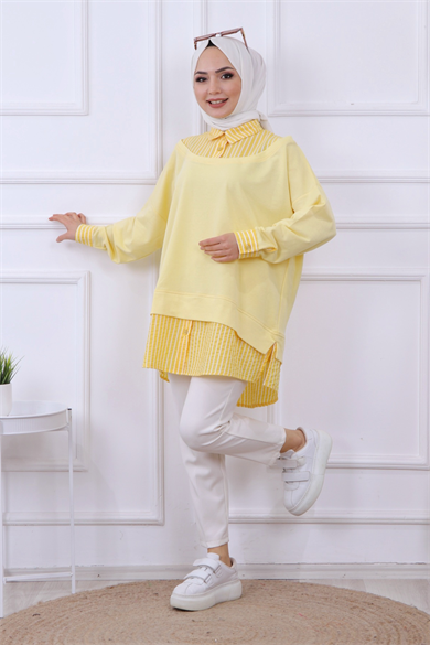 Çizgi Detaylı Sweat Sarı