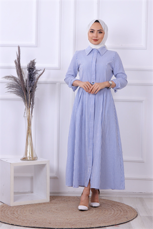 Çizgili Elbise Mavi-Beyaz