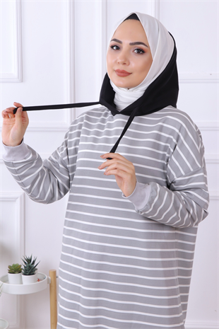 Çizgili Kapşonlu Sweat