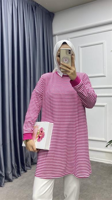 Çizgili Sweat Fuşya