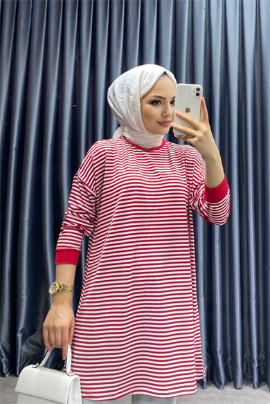 Çizgili Sweat Kırmızı