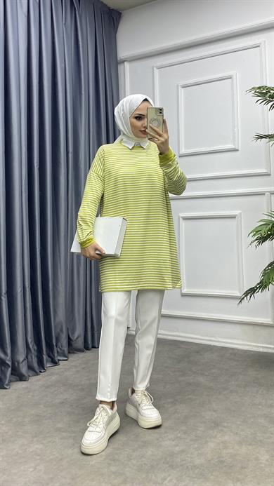 Çizgili Sweat Yağ Yeşili