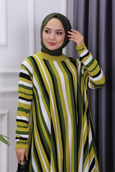 Çizgili Triko Tunik Yeşil