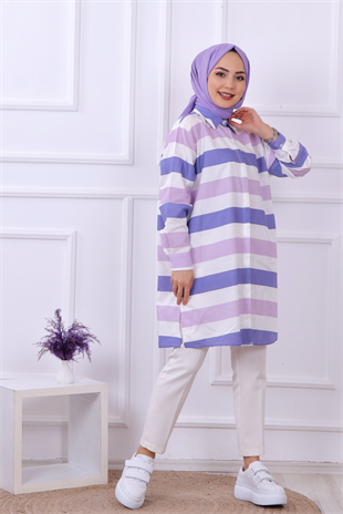 Çizgili Tunik Lila