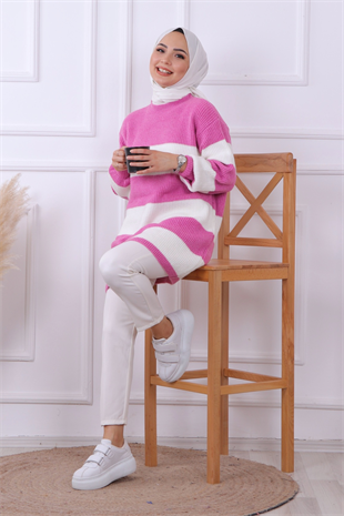 Çizgili Tunik Pembe-Beyaz
