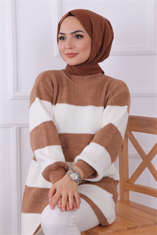 Çizgili Tunik Vizon-Beyaz