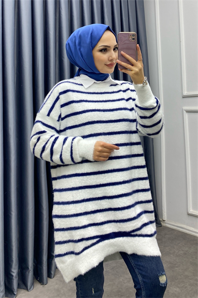 Çizgili Yumoş Tunik Beyaz