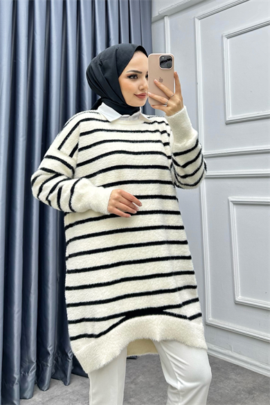 Çizgili Yumoş Tunik Beyaz