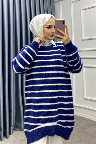 Çizgili Yumoş Tunik Lacivert