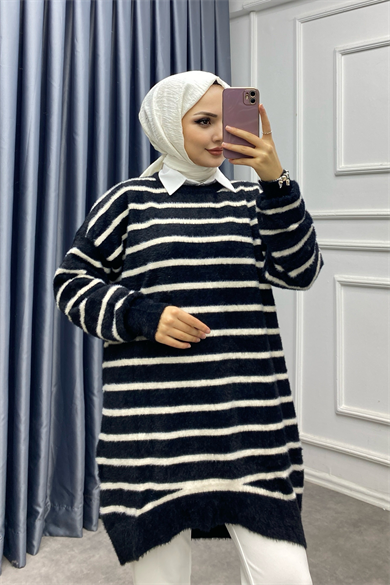 Çizgili Yumoş Tunik Siyah