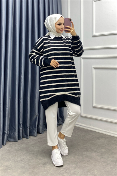 Çizgili Yumoş Tunik Siyah