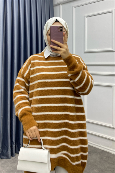 Çizgili Yumoş Tunik Taba