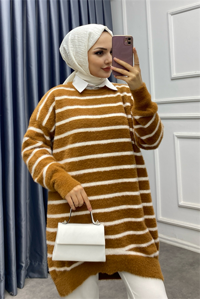 Çizgili Yumoş Tunik Taba