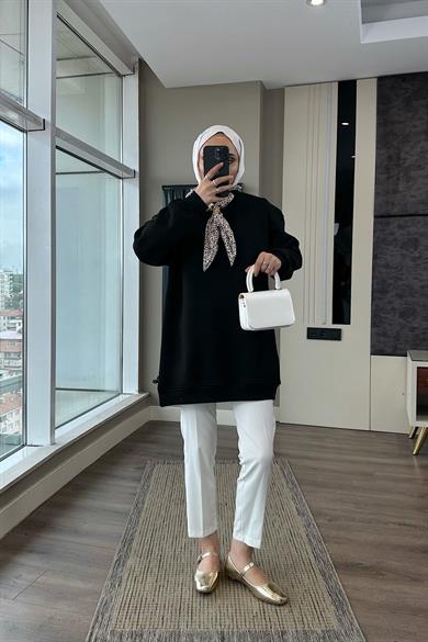 Fular Detaylı Üç iplik sweat Siyah
