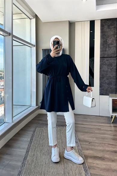 Düğme Detaylı Tunik Lacivert