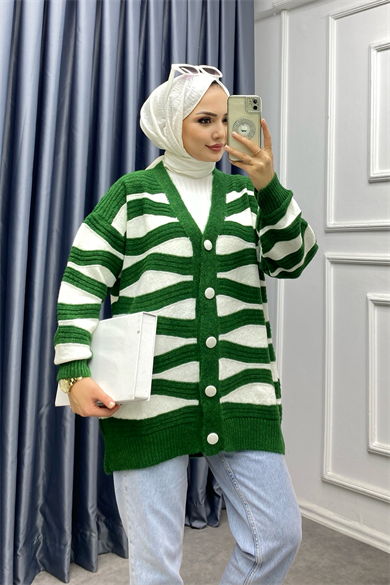 Dalgalı Hırka Yeşil