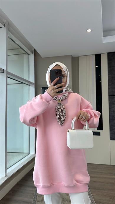 Fular Detaylı Üç iplik sweat Pembe