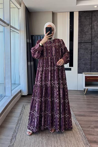 Manşet Detaylı Etnik Desen Elbise 