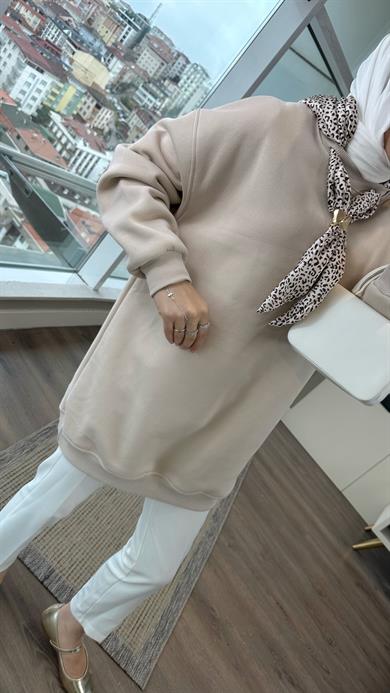 Fular Detaylı Üç iplik sweat Bej