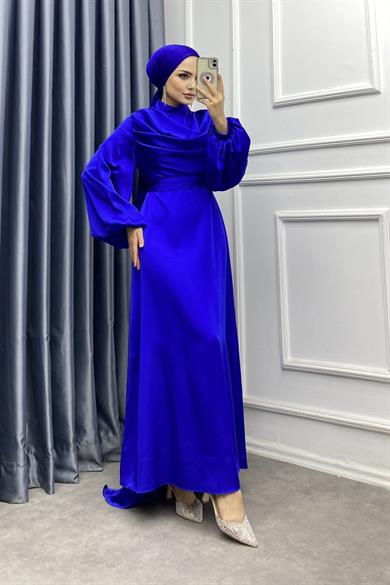 Degaje Yaka Saten Elbise Saks