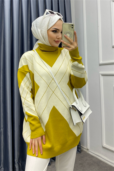 Degaje Yaka Tunik Yağ Yeşili
