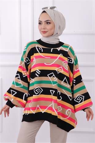 Desenli Balon Kol Tunik-