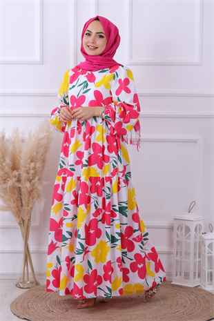 Desenli Elbise Pembe Sarı