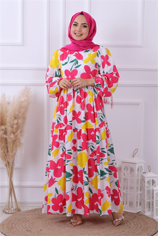 Desenli Elbise Pembe Sarı
