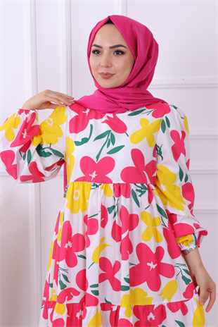 Desenli Elbise Pembe Sarı
