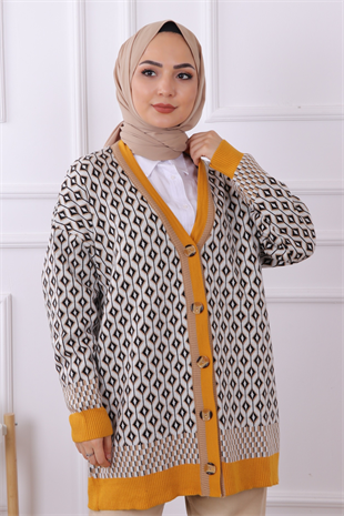 Desenli Hırka Hardal