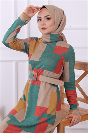 Desenli Kalem Elbise