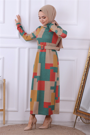 Desenli Kalem Elbise