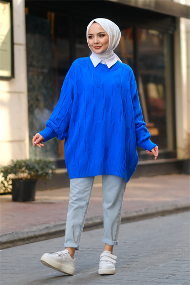Desenli Oversize Balon Kol Tunik