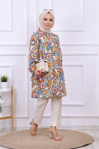 Desenli Robalı Tunik Saks