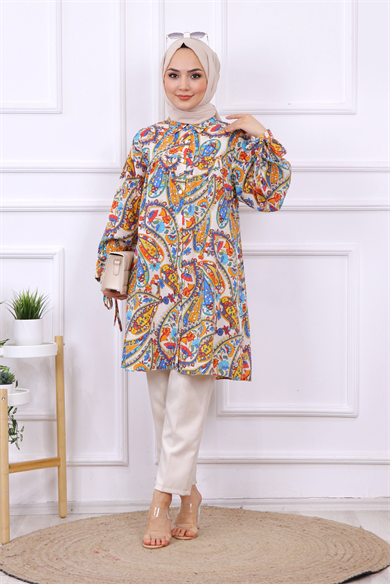 Desenli Robalı Tunik Saks