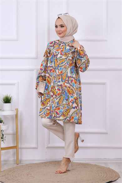 Desenli Robalı Tunik Saks